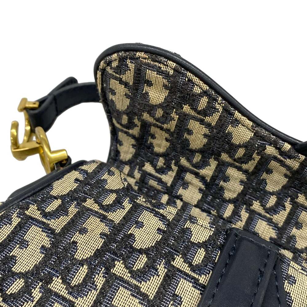 Christian Dior DIOR/ChristianDior Saddle Bag Handbag Navy Cream Jacquard Leather - Picture 11 of 15